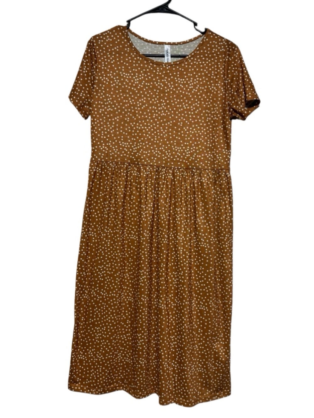 Tickled Teal Modest T Shirt Dress Size M Orange Polka Dot Pockets Midi Summer